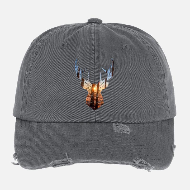 Winterwald Hirschkopf und Sonne - Flexfit Vintage Destroyed Cap - Dunkelgrau