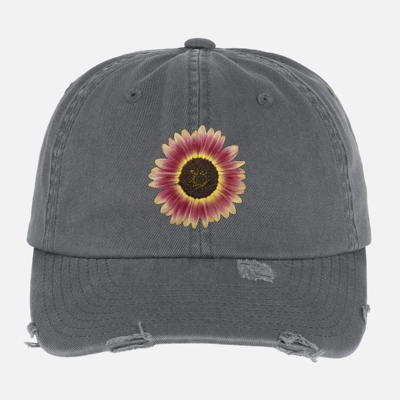 Lila Sonnenblume Gelbkranz Flexfit Vintage Destroyed Cap
