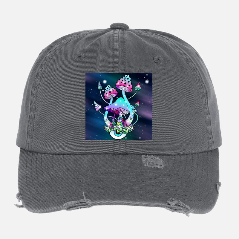 Magic Mushrooms Space art Flexfit Vintage Destroyed Cap