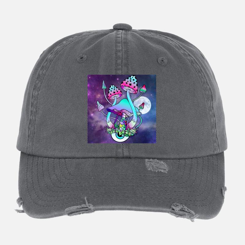 Magic Mushrooms Psychedelic Mushroom Art Flexfit Vintage Destroyed Cap