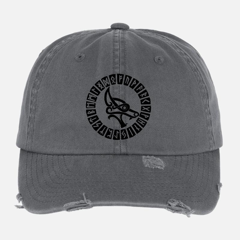 Black wolf and Viking runes Flexfit Vintage Destroyed Cap