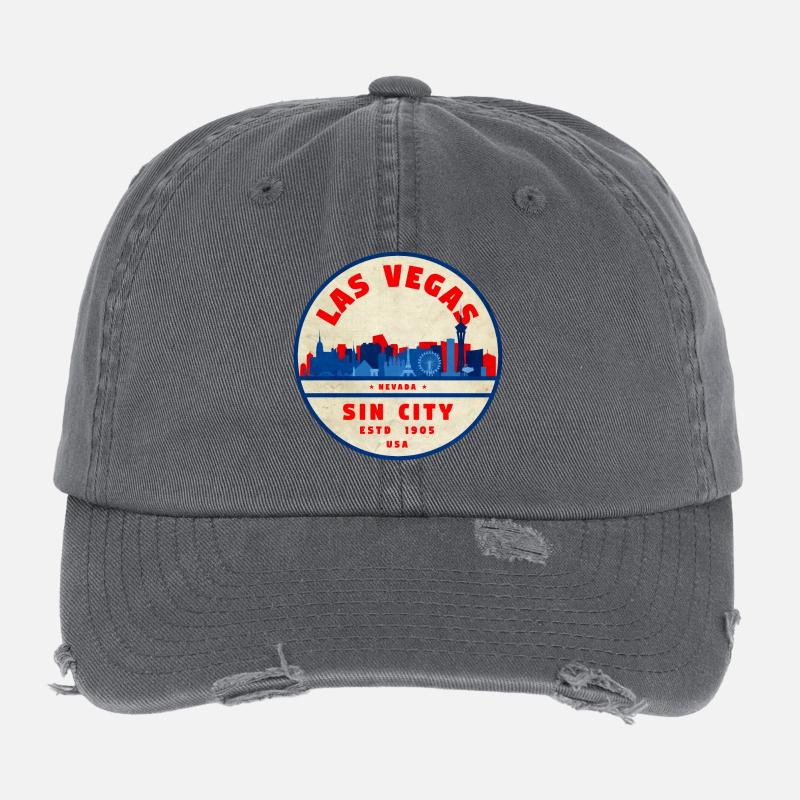 Sin City Skyline Retro Rundlogo Flexfit Vintage Destroyed Cap
