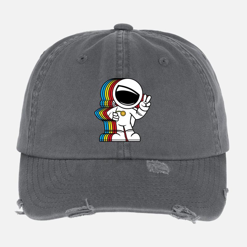 Friedensliebender Astronaut - Niedlicher Friedenszeichen Raumfahrer - Flexfit Vintage Destroyed Cap - Dunkelgrau