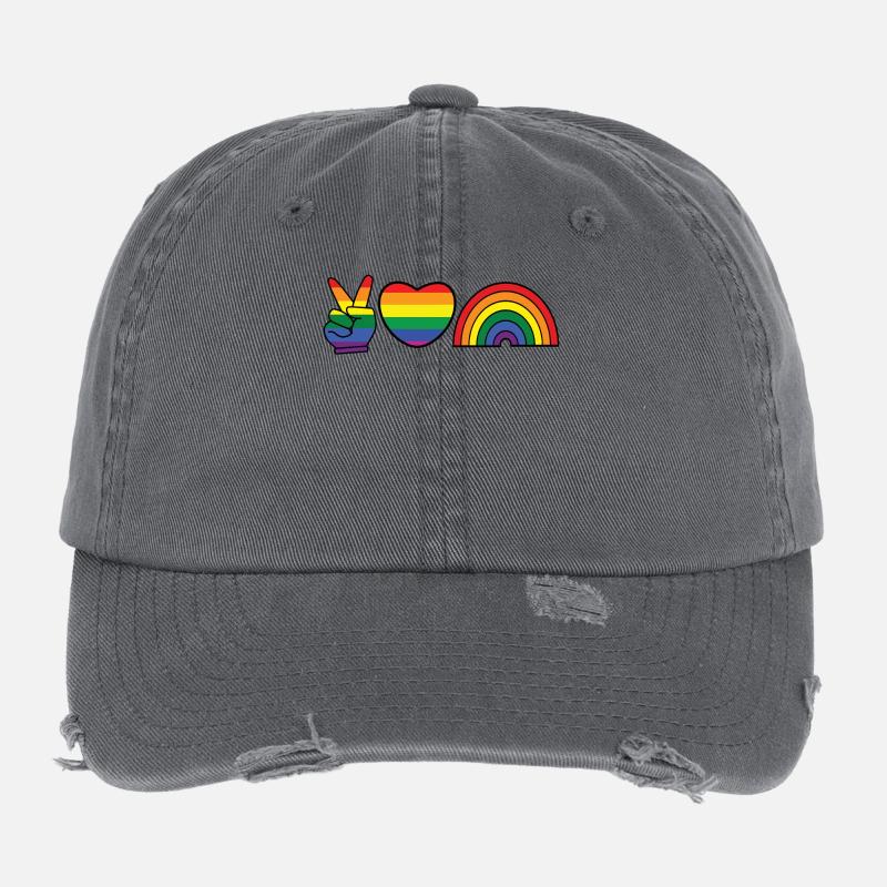 Rainbow Heart Equality Lgbt Homo Flexfit Vintage Destroyed Cap