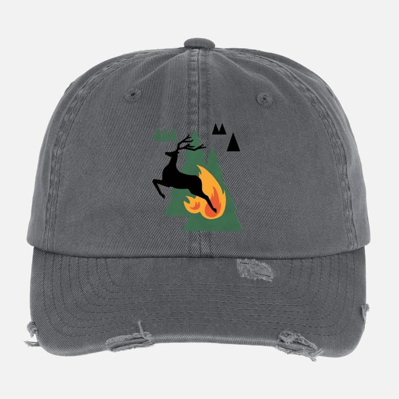 Bear by Campfire in Pines Flexfit Vintage Destroyed Cap