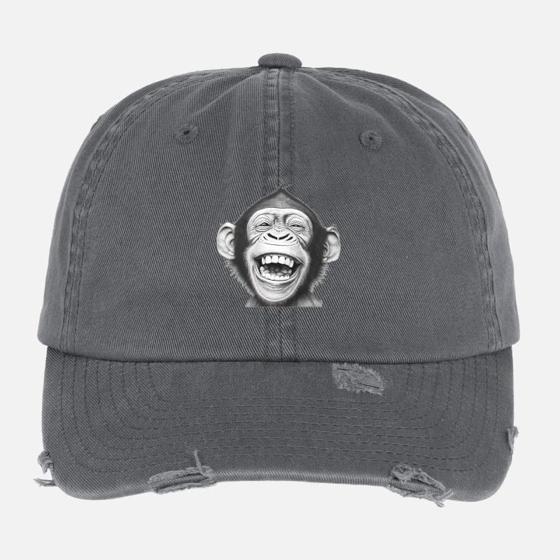 Laughing Monkey Black & White Flexfit Vintage Destroyed Cap