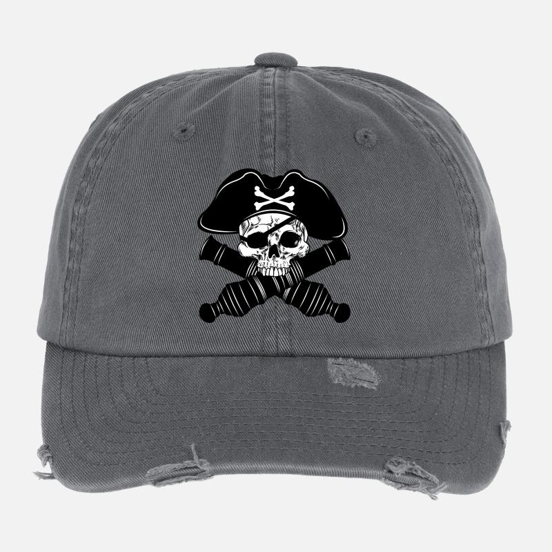 Pirate skull with two cannons Flexfit Vintage Destroyed Cap
