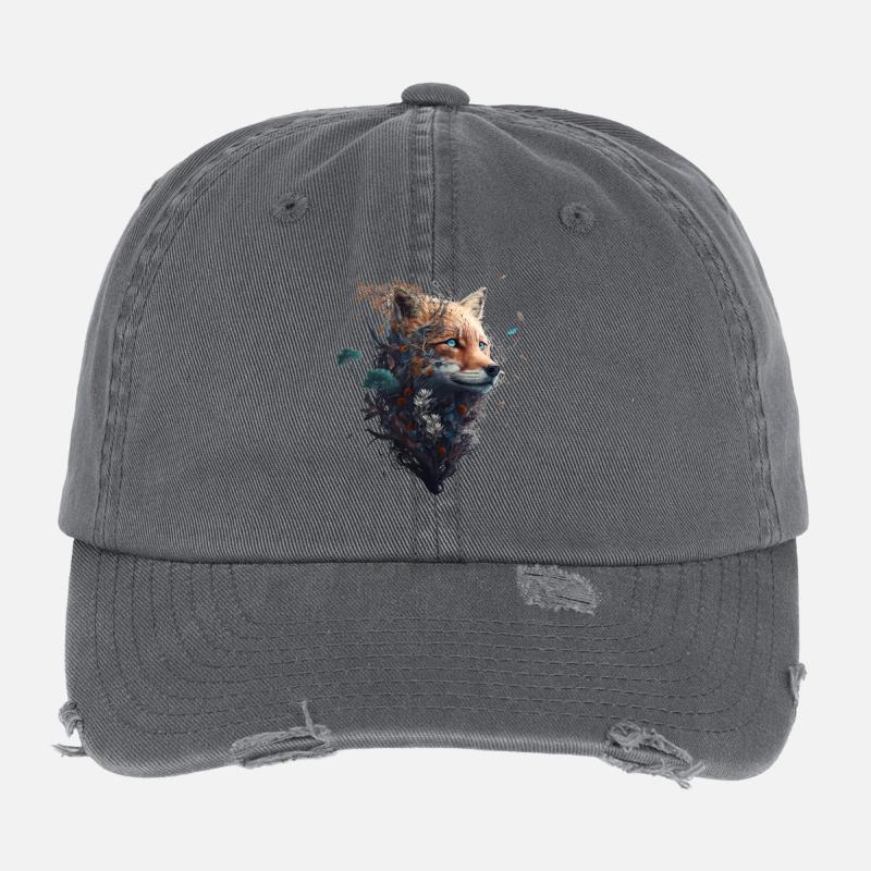 Abstract fox's head protruding from a forest Flexfit Vintage Destroyed Cap