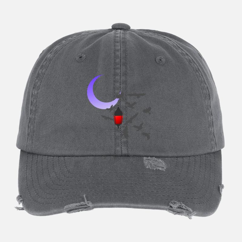 Laterne, Vogelschwarm, Mondsichel, verschenken Flexfit Vintage Destroyed Cap