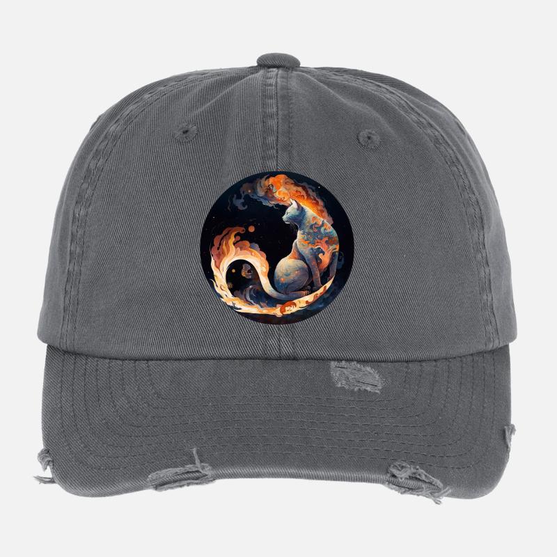 Fiery cat magic in constellation design Flexfit Vintage Destroyed Cap