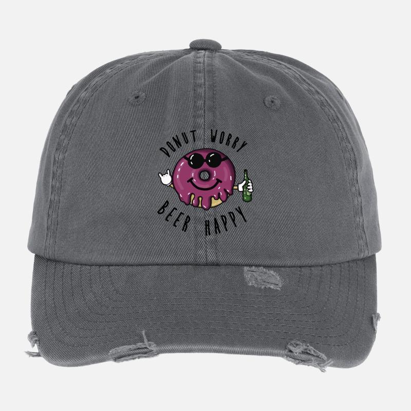 Donut inquiété, bière heureuse! Dire bière, illustration Casquette vintage effet usé Flexfit