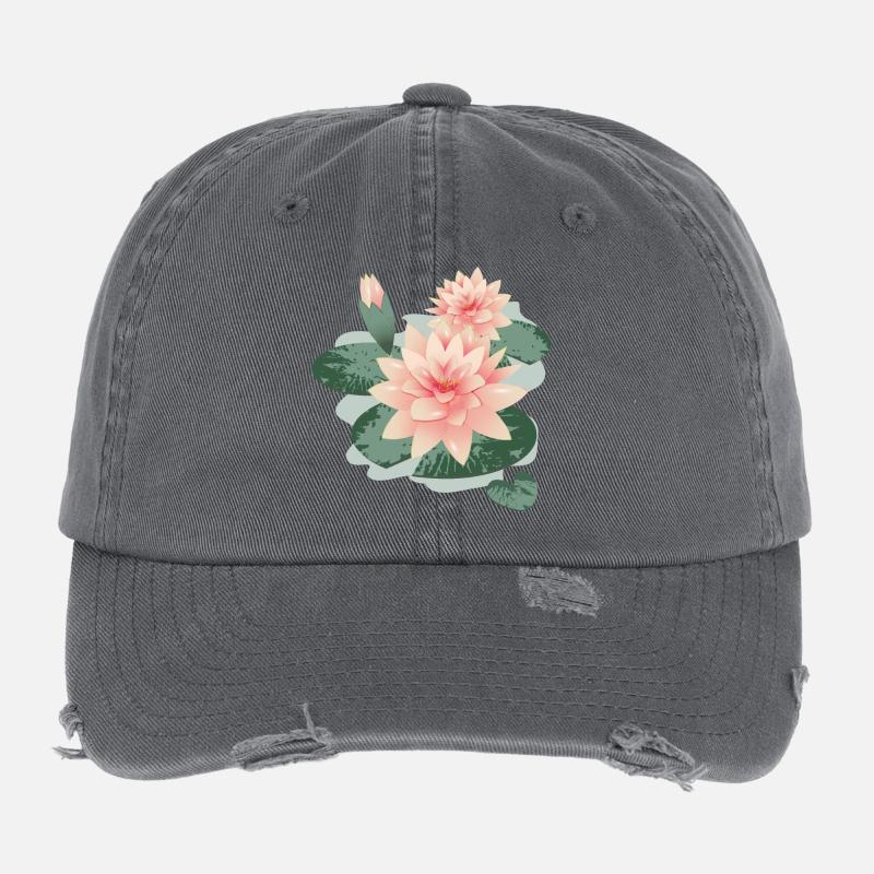 Fleurs de nénuphars avec bourgeon dans l’étang de nénuphars Casquette vintage effet usé Flexfit