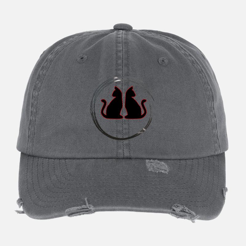 Red / Black Twin Cats Flexfit Vintage Destroyed Cap