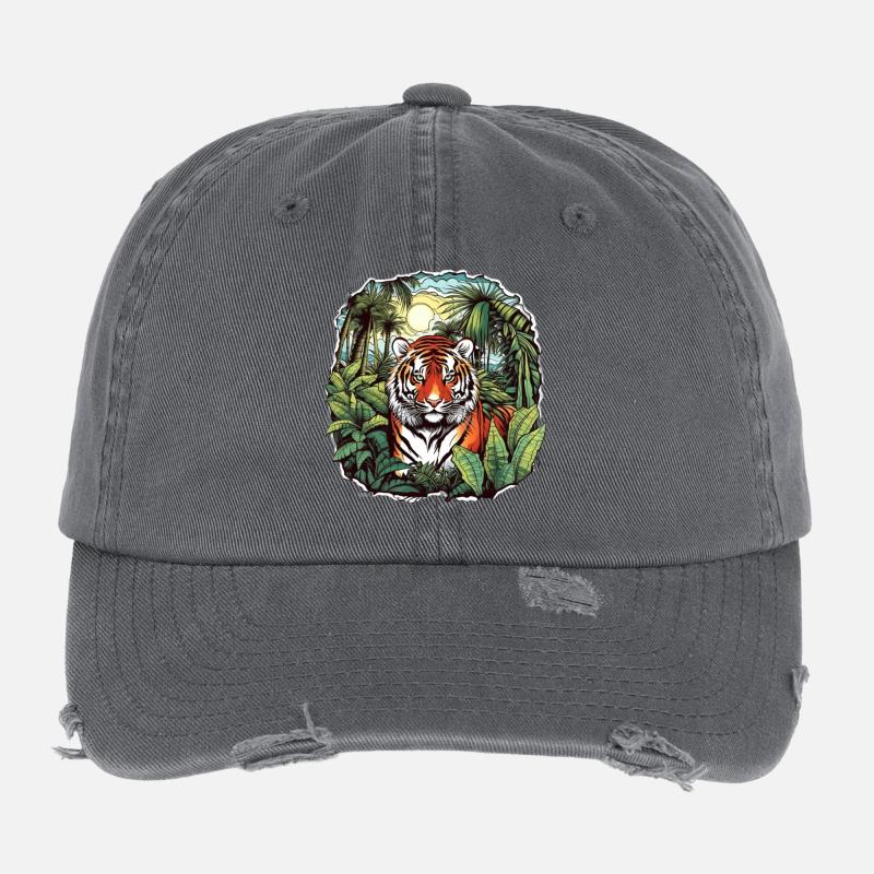 Tigre tropical dans la jungle Casquette vintage effet usé Flexfit