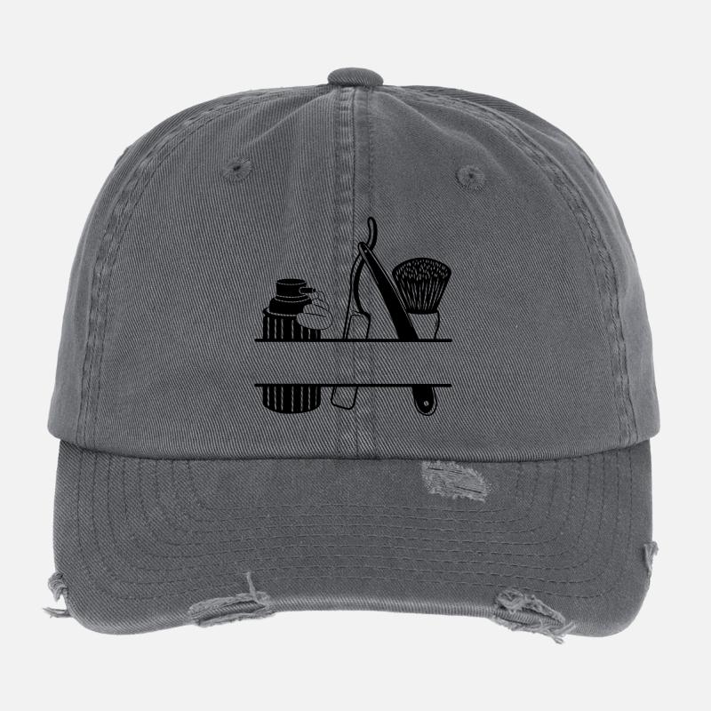 Rasiercreme, Messer und Pinsel, Logo-Rasur Flexfit Vintage Destroyed Cap
