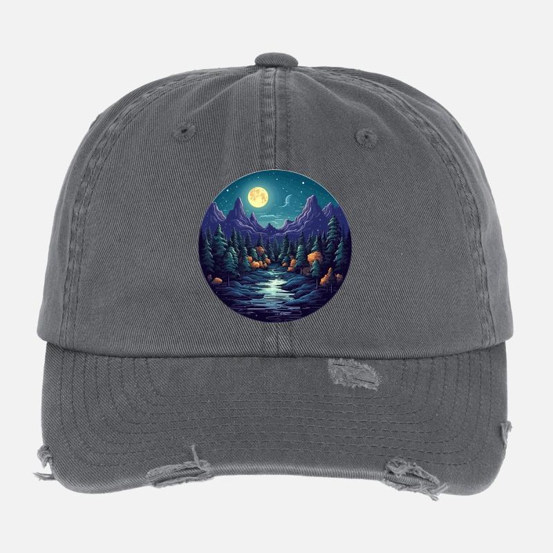 Surreal forest scenery at night Flexfit Vintage Destroyed Cap