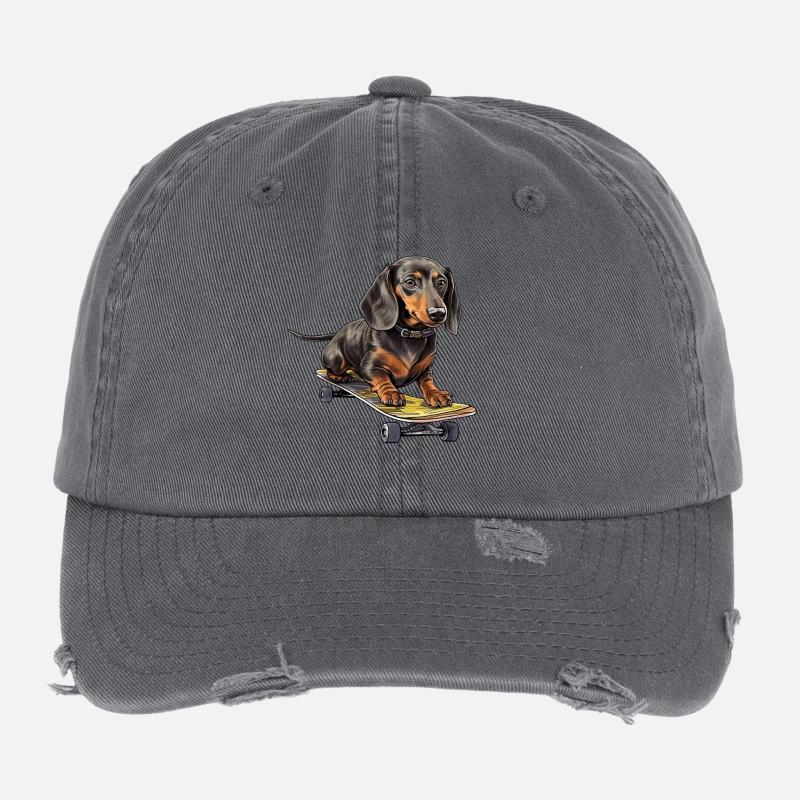Aventure en skateboard teckel Casquette vintage effet usé Flexfit