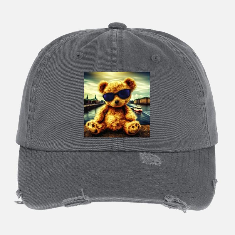 Teddy in Hamburg - Flexfit Vintage Destroyed Cap - Dunkelgrau
