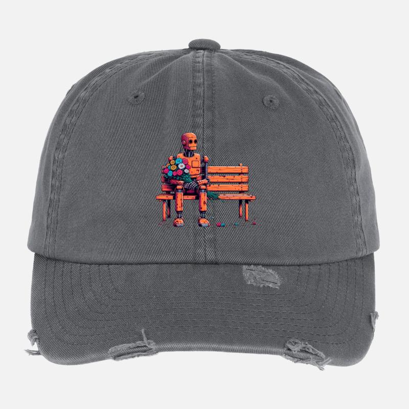 Robot Rusty Flowers Robot Love Romance Flexfit Vintage Destroyed Cap