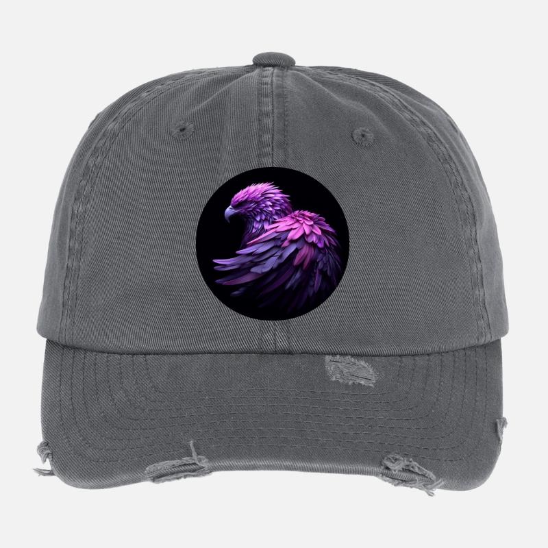 aigle violet sur fond noir Casquette vintage effet usé Flexfit