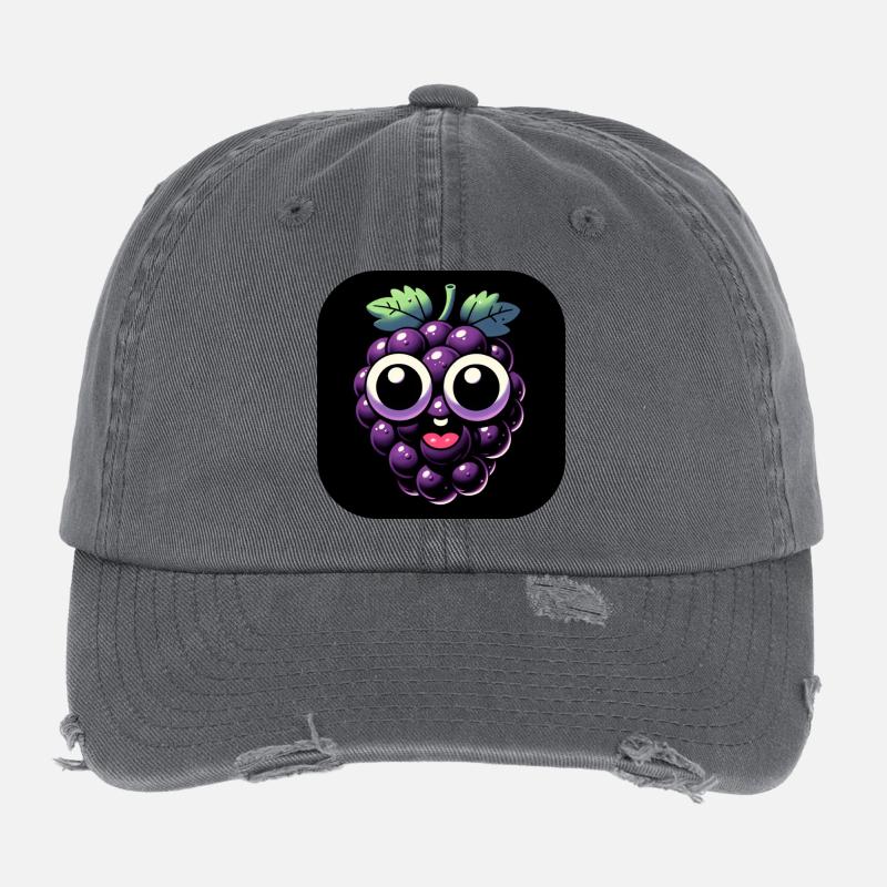 Violet raisin avec les yeux et la bouche dans un style comique Casquette vintage effet usé Flexfit
