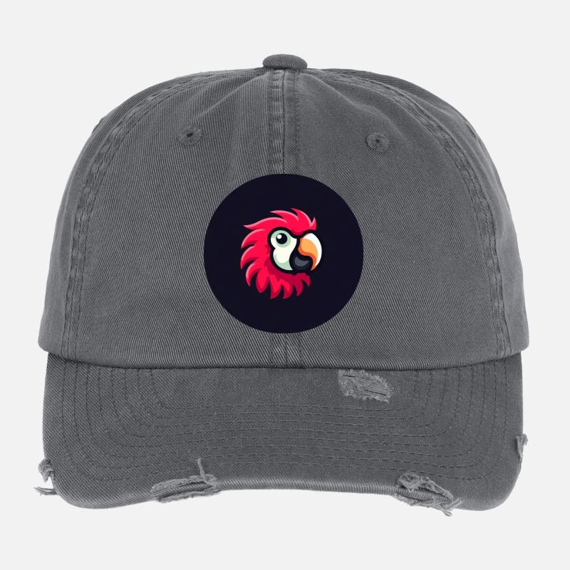 Cute parrot in comic style in red Flexfit Vintage Destroyed Cap