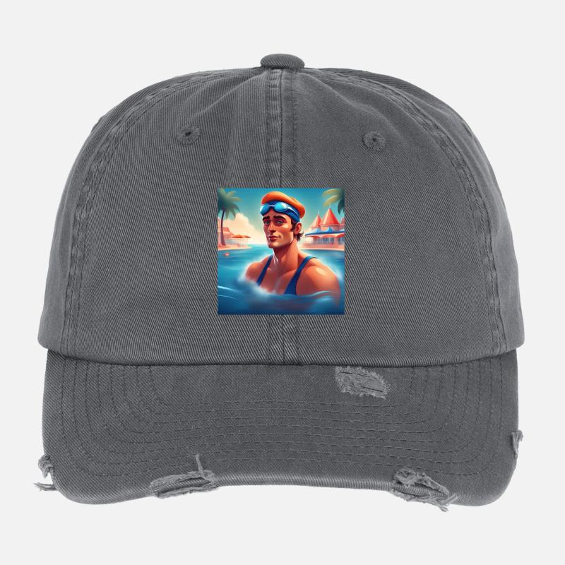 vacances à la mer, baignade, vacances d'été Casquette vintage effet usé Flexfit