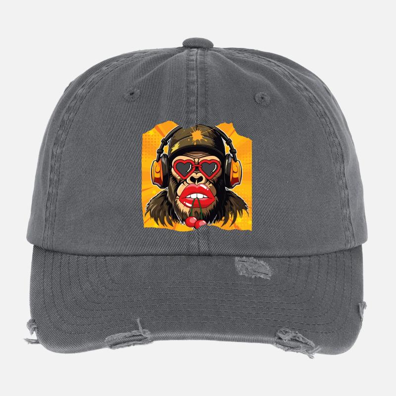 Singe et cerise - Casquette vintage effet usé Flexfit - charbon