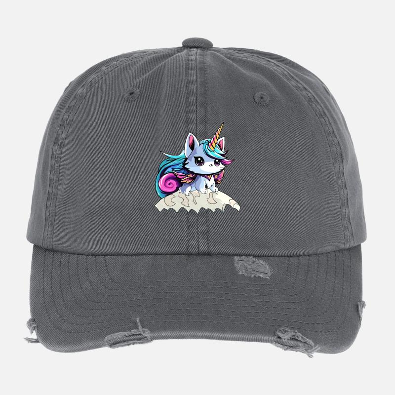 Fairy Unicorn Cat Flexfit Vintage Destroyed Cap