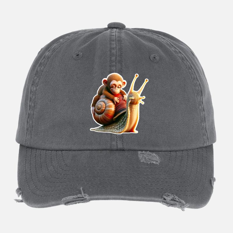 Affe auf Schnecke: Verspielte Freundschaft Flexfit Vintage Destroyed Cap