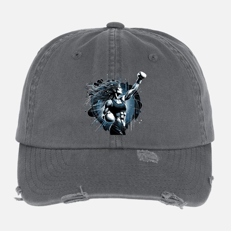 Boxerin Frau Siegespose Boxen Geschenk Flexfit Vintage Destroyed Cap