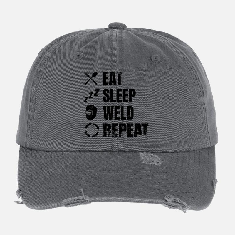 Eat Sleep Weld Repeat Flexfit Vintage Destroyed Cap