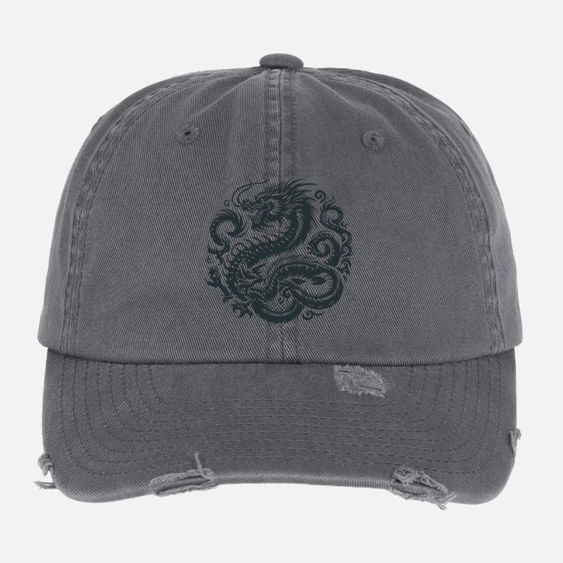 Tatouage de dragon chinois Casquette vintage effet usé Flexfit