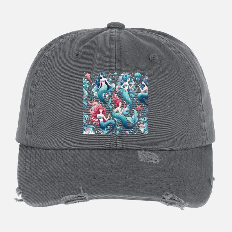 Mermaid Pattern Gift Flexfit Vintage Destroyed Cap