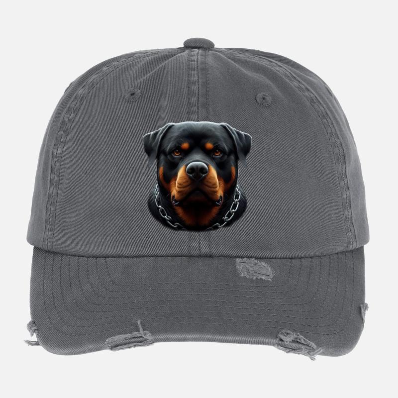 Ein Rottweiler mit einer Stahlkette Flexfit Vintage Destroyed Cap