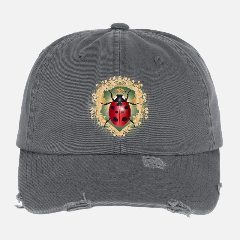 rot leuchtender Marienkäfer mit Krone im Rahmen Flexfit Vintage Destroyed Cap