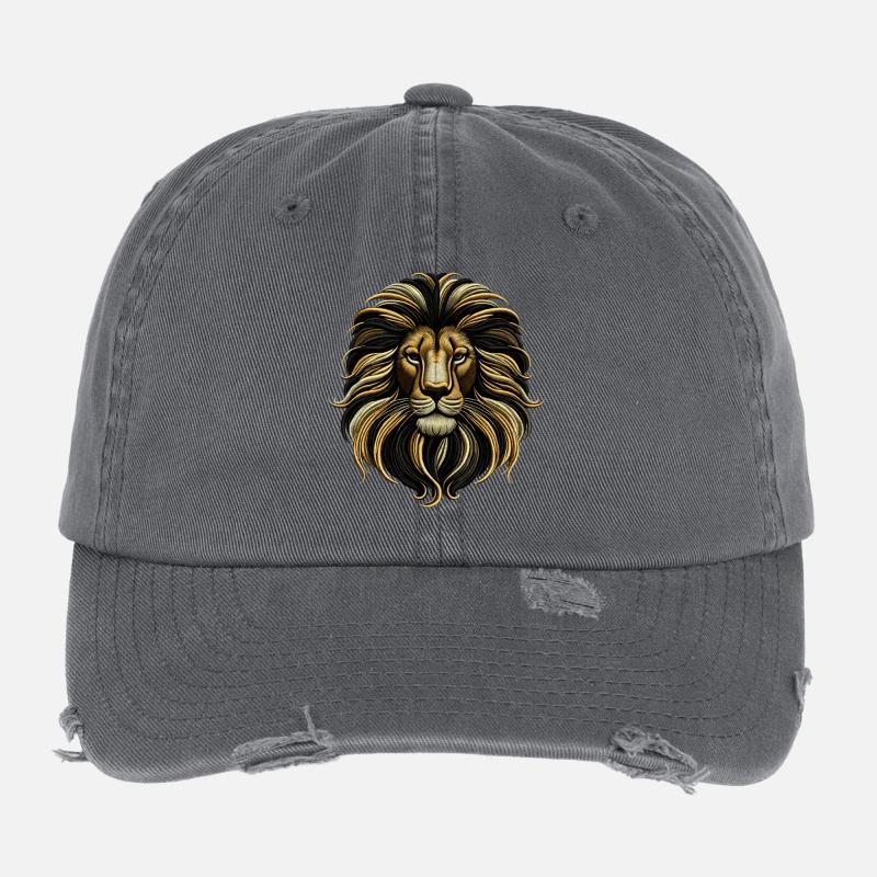 Majestic Lion Head Illustration Flexfit Vintage Destroyed Cap