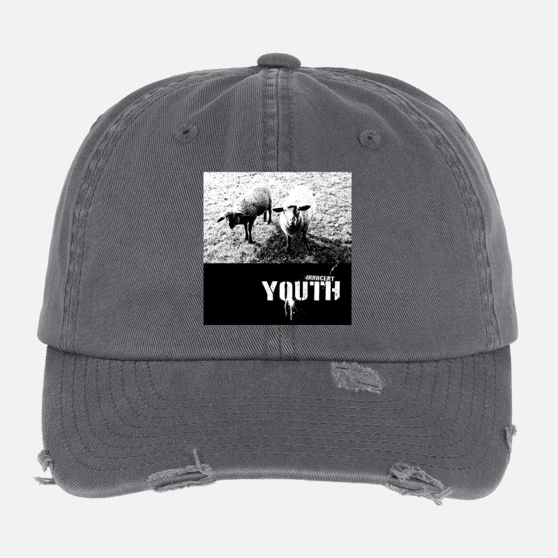 Unschuldige Jugend mit Schaf Motiv - Flexfit Vintage Destroyed Cap - Dunkelgrau