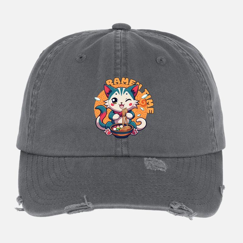 Ramen Katze Kawaii Flexfit Vintage Destroyed Cap