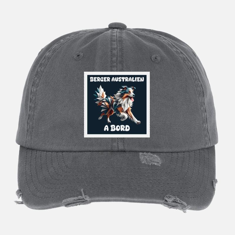 AUSTRALIAN SHEPHERD AUTOAUFKLEBER AN BORD Flexfit Vintage Destroyed Cap