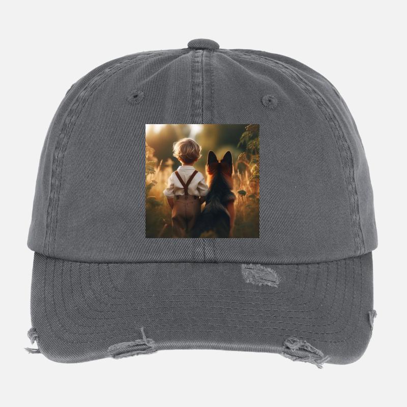German Shepherd Art Flexfit Vintage Destroyed Cap