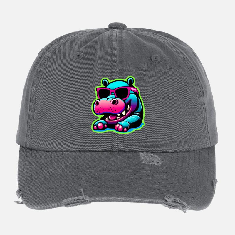 Nilpferd mit Sonnenbrille Flexfit Vintage Destroyed Cap