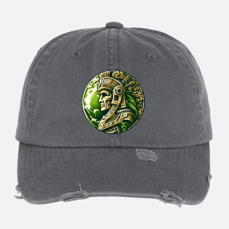 Ancient Aztec Warrior Gold Earth Flexfit Vintage Destroyed Cap