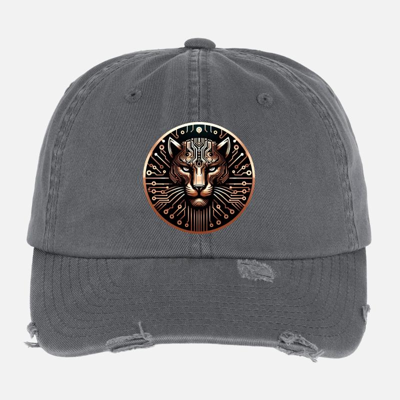 Cyber Leopard Circuit imprimé Art numérique Casquette vintage effet usé Flexfit