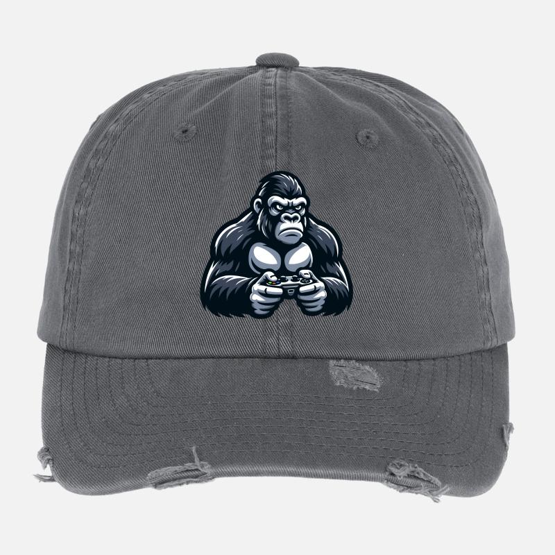 Game On Gorilla: The Ultimate Gamer's Challenge Flexfit Vintage Destroyed Cap