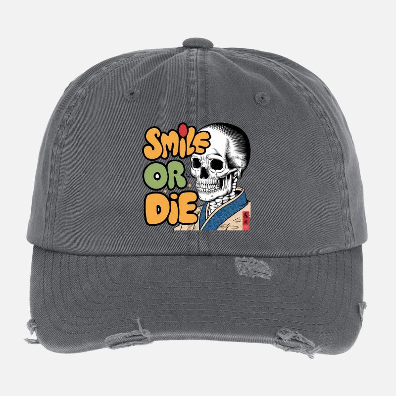 Skeletor with Optimistic Message Flexfit Vintage Destroyed Cap