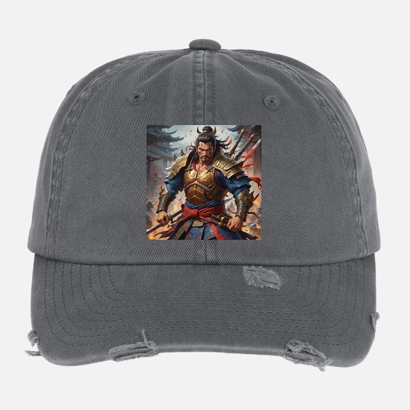 Goldener Krieger mit Doppelschwertern Flexfit Vintage Destroyed Cap