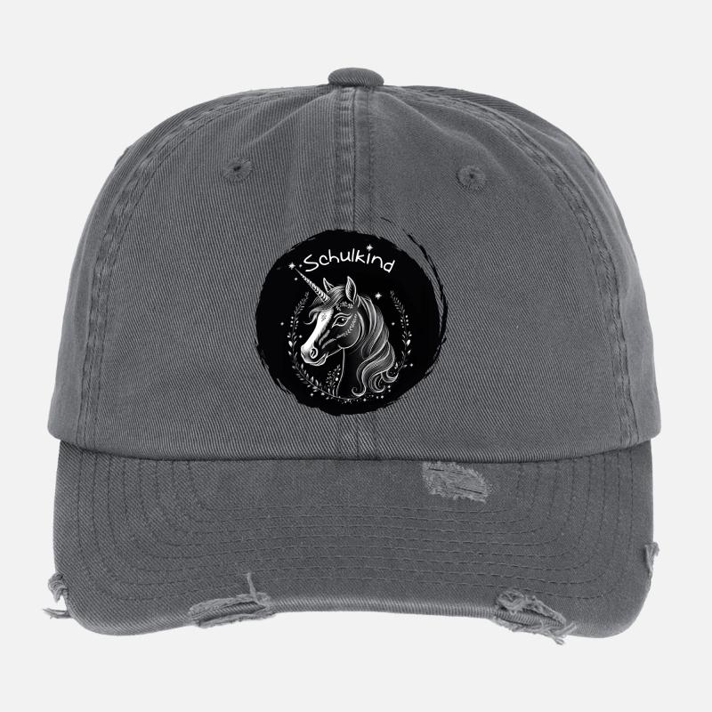 Schulkind - Einhorn mit Sternchen - Kreide Tafel Flexfit Vintage Destroyed Cap