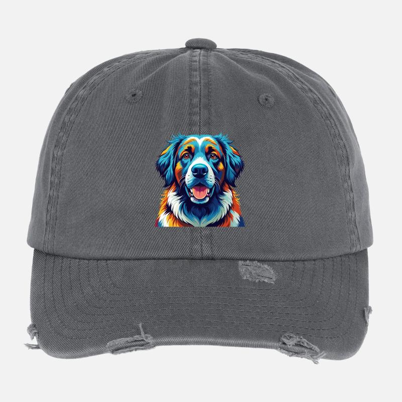 Große Pyrenäen Hunderasse Bunte Karikatur Kawaii Flexfit Vintage Destroyed Cap