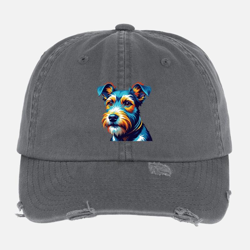 Draht Foxterrier Hunderasse Bunte Karikatur Kawaii Flexfit Vintage Destroyed Cap